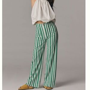 Anthropologie COLETTE Cropped Wide-Leg Full-Length Pants Maeve NEW Green Stripe